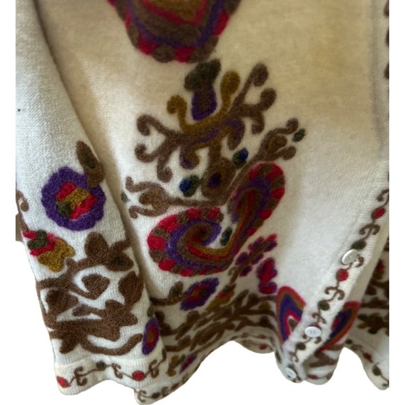 Cream Wool Cardigan / Sweater with Multicolor patterns. "French Connection" - Picture 4 of 8